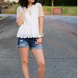 J Crew Colorblock Eyelet Peplum Sweater